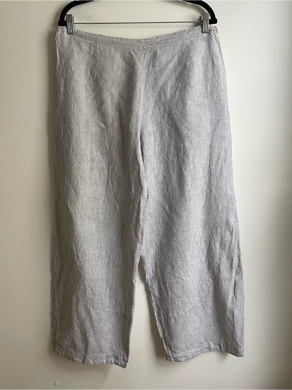 Vintage FLAX Brand Linen Seersucker Pants Lagenlook Stripe Wide 31" Size Medium